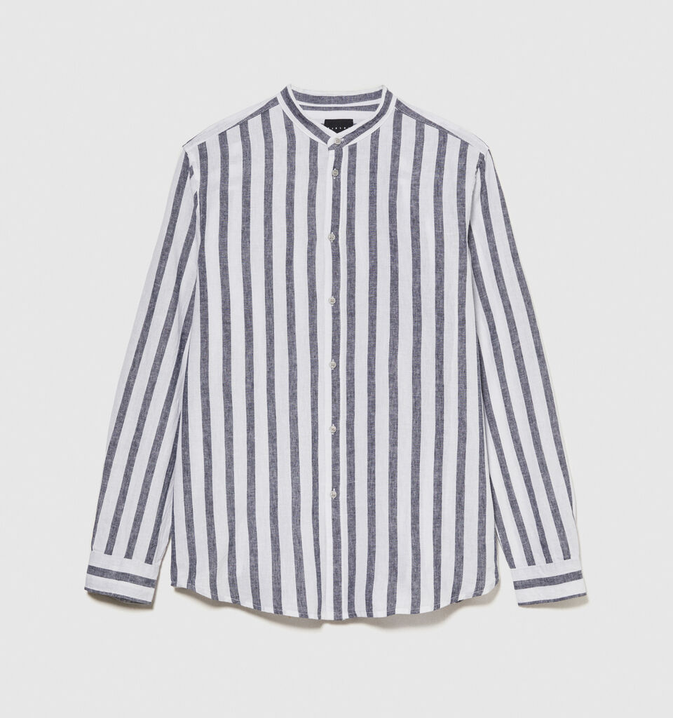 Mandarin collar shirt in linen blend - men's regular fit shirts - Dark Gray | Sisley image number 6